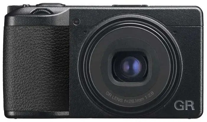 Ricoh GR III A black compact digital camera with textured grip, a large lens, and the letters 'GR' on the bottom right.